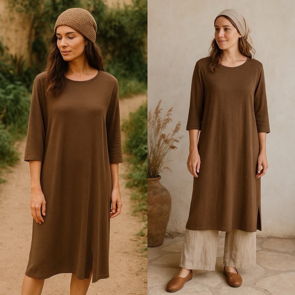 J.Jill Womens Linen Blend Long Sleeve Open Knit Midi Dress Brown Medium